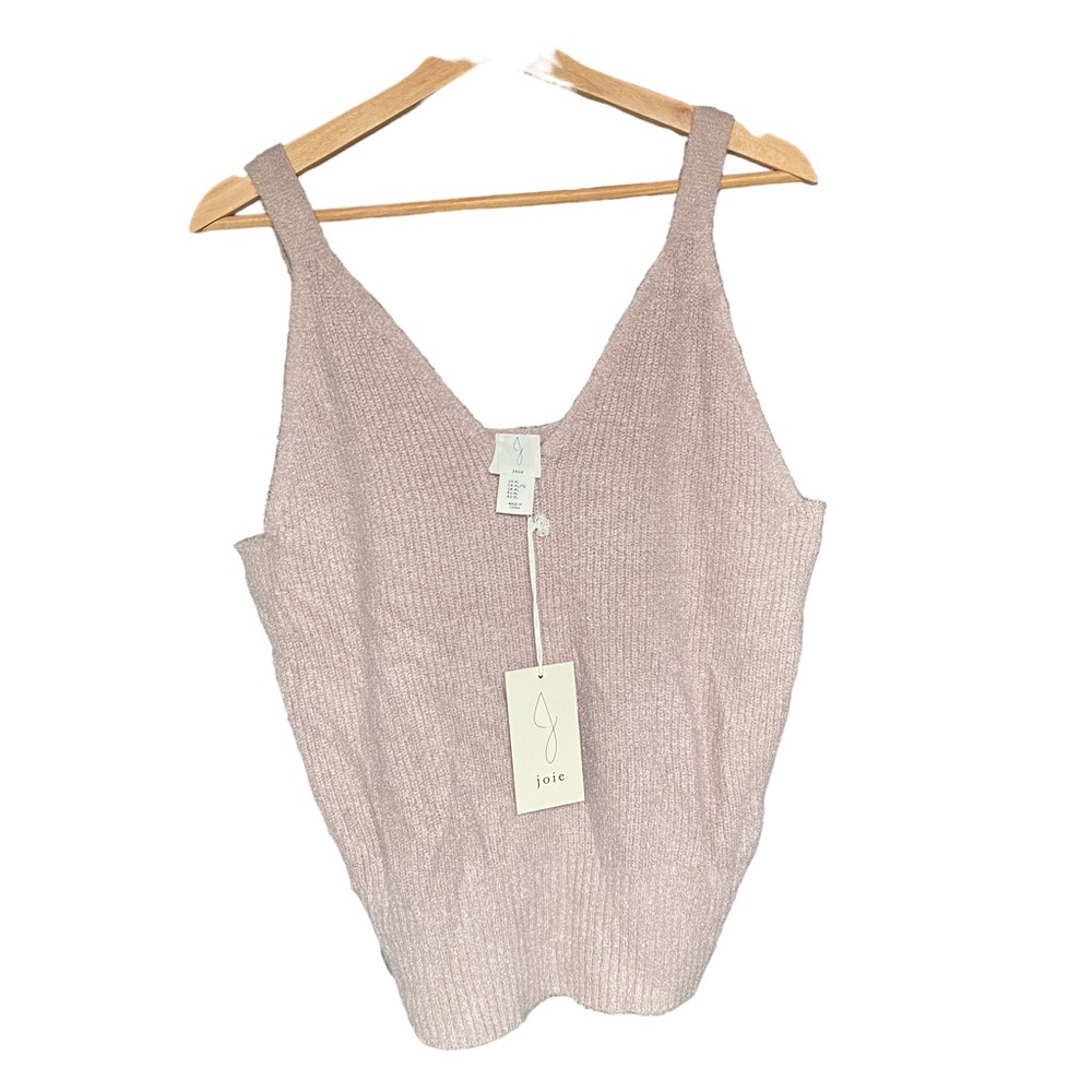 NWT Joie Plush Fuzzy Soft Ribbed Knit Pink Tank Top Womens XL